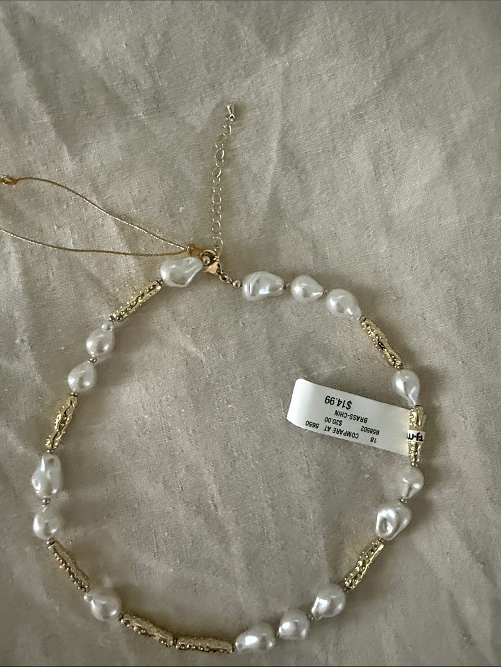 Gold-Tone Necklace with White Baroque Pearls - Women Jewelry - Picture 1 of 2